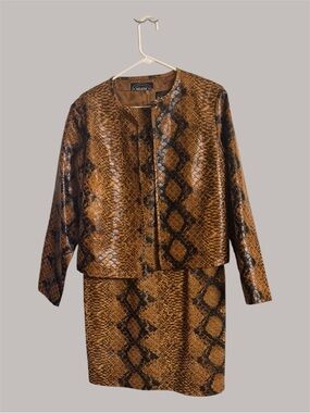 Selene Sport Brown Snake-Print Faux Leather Jacket and sleeveless dress set L